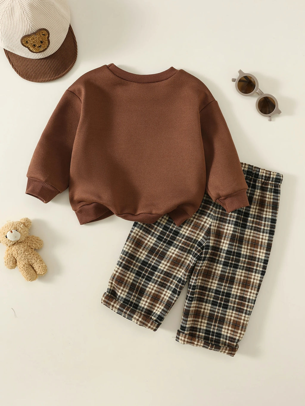 Baby Boy Brown Bear Patchwork Sweatshirt Set Christmas Brown