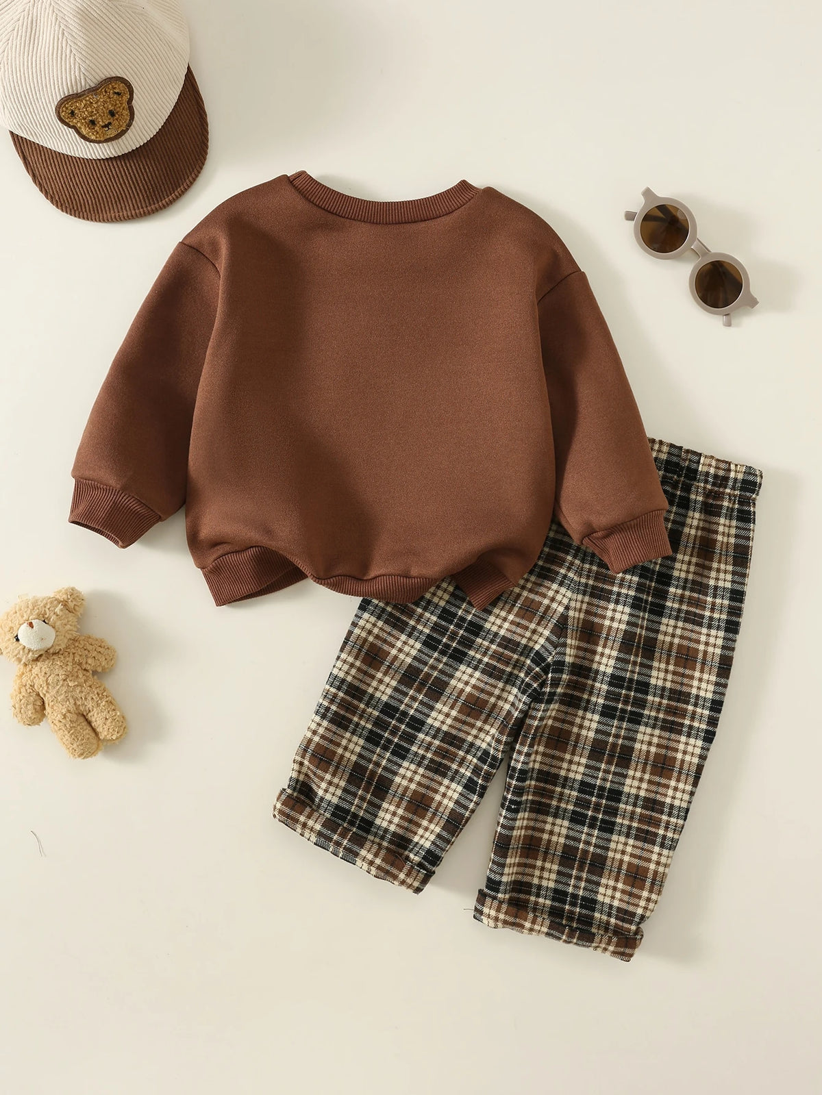 Baby Boy Brown Bear Patchwork Sweatshirt Set Christmas Brown