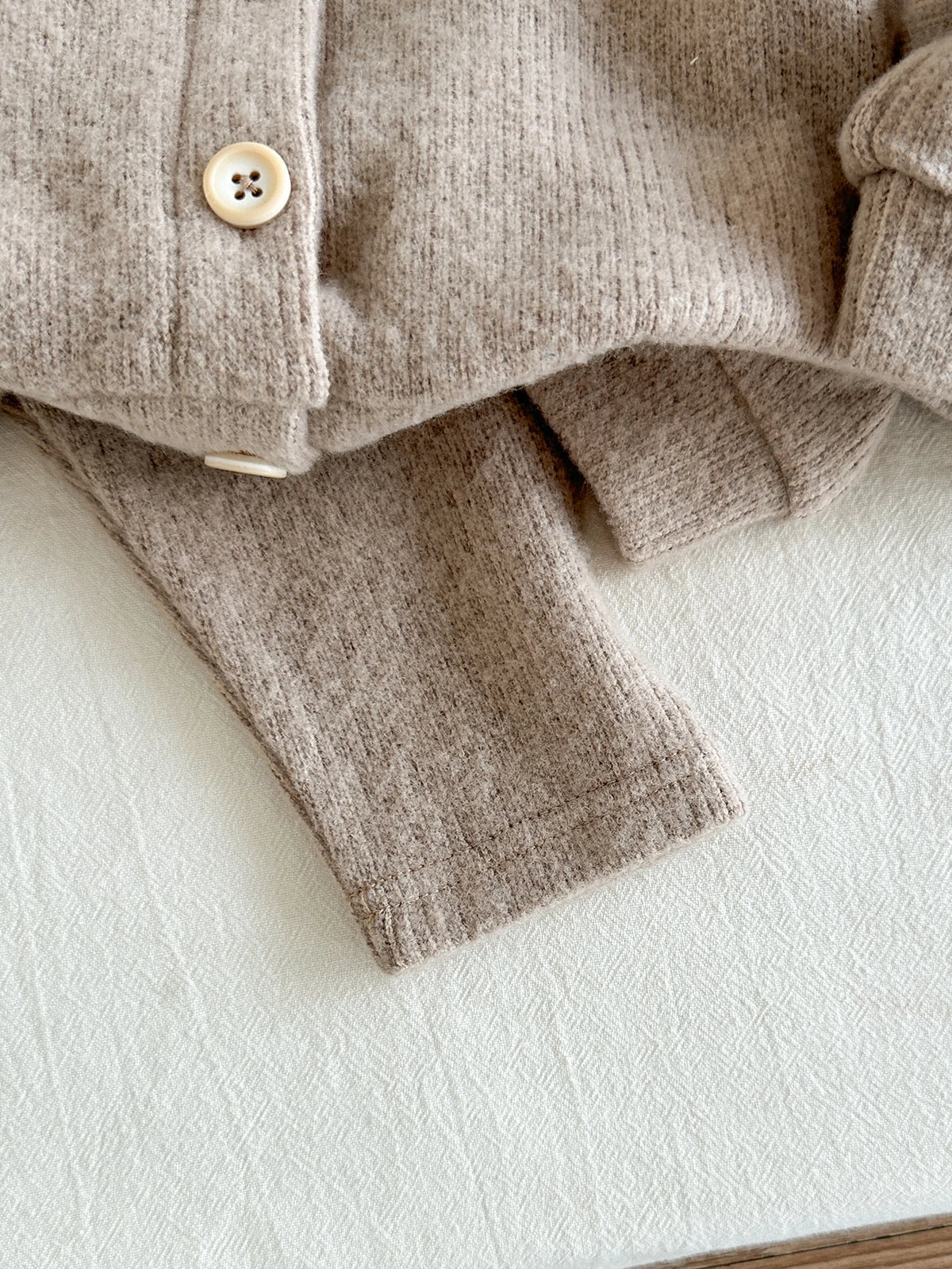 Baby Girl Camel Knit Lace Embroidered Set Khaki