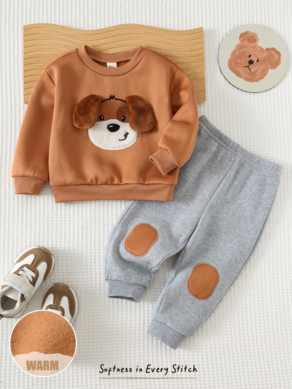 Bambinoo x Cozy Pixies Boys' Fleece Lined Hooded Sweatshirt & Pants Set Multicolor