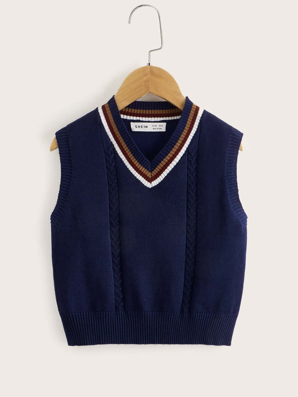 Boys' Striped Trim V-Neck Sweater Vest