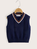 Boys' Striped Trim V-Neck Sweater Vest