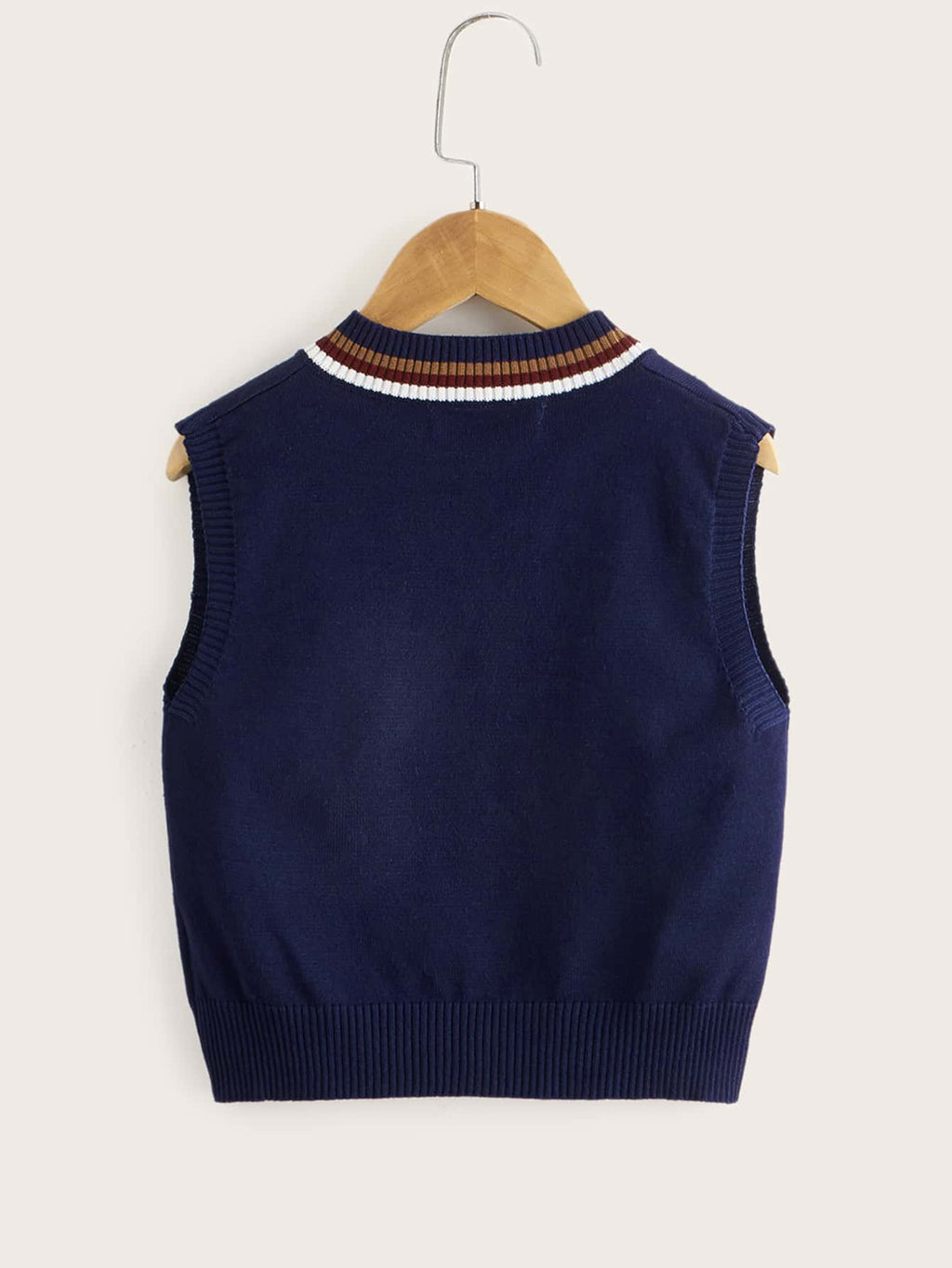 Boys' Striped Trim V-Neck Sweater Vest