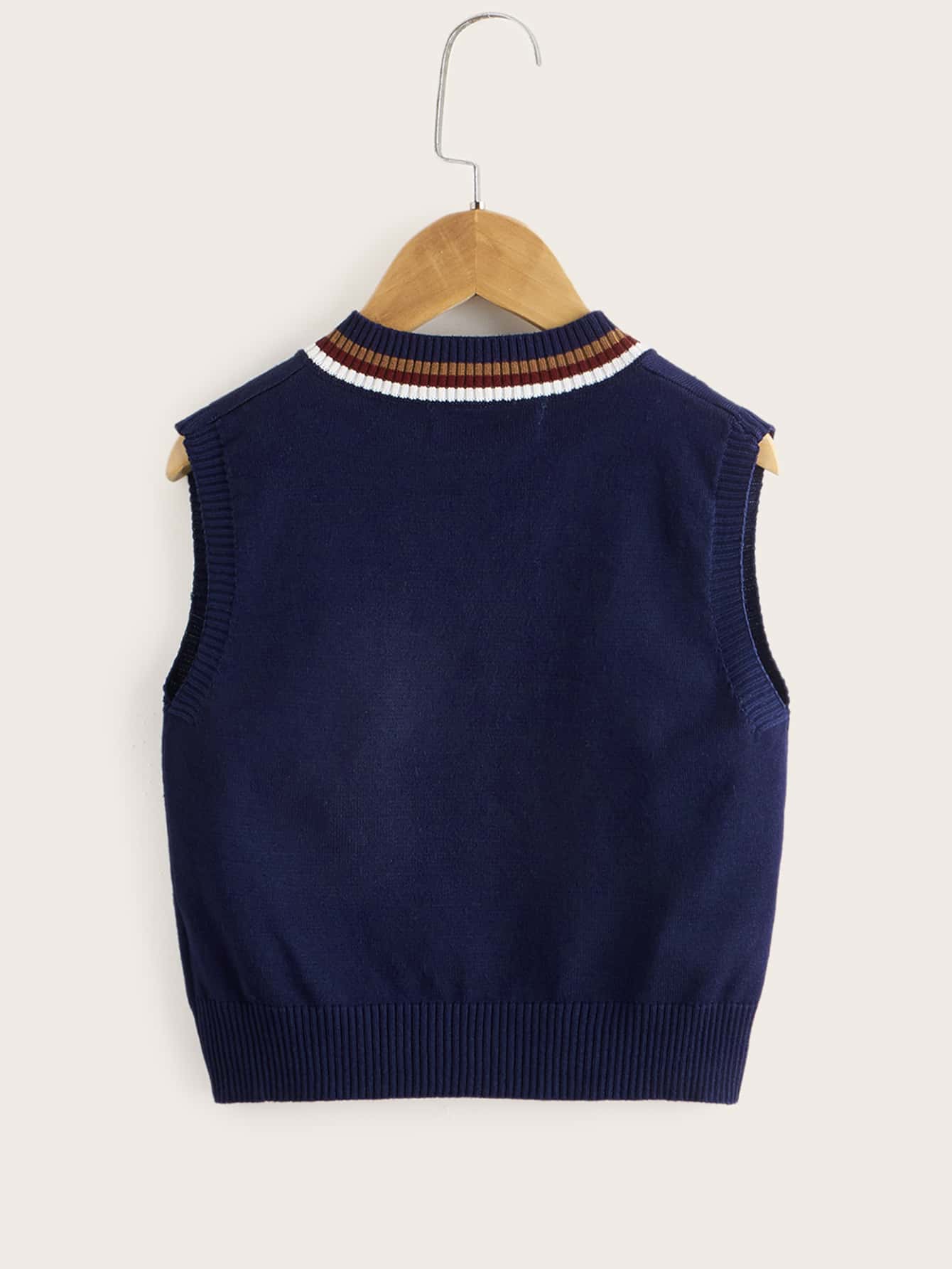 Boys' Striped Trim V-Neck Sweater Vest