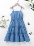 Robe Fille En Jean Bretelles Boutonnées