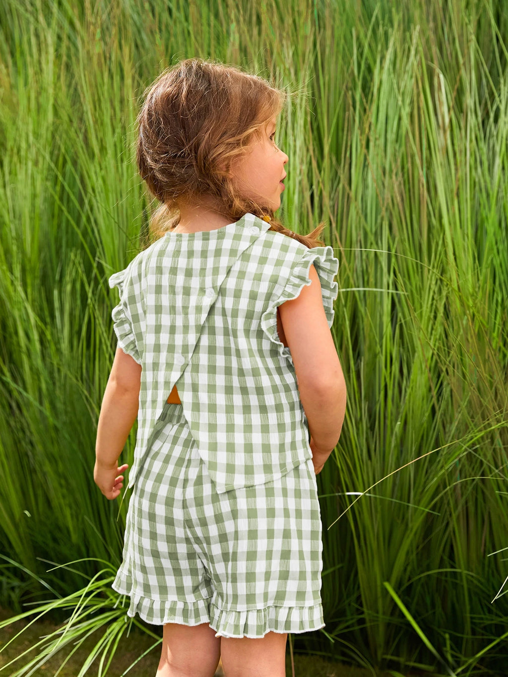 Ensemble Fille Haut Carreaux Col Volanté & Short