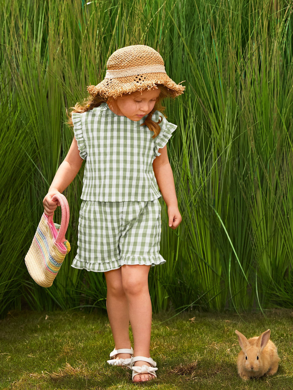 Ensemble Fille Haut Carreaux Col Volanté & Short