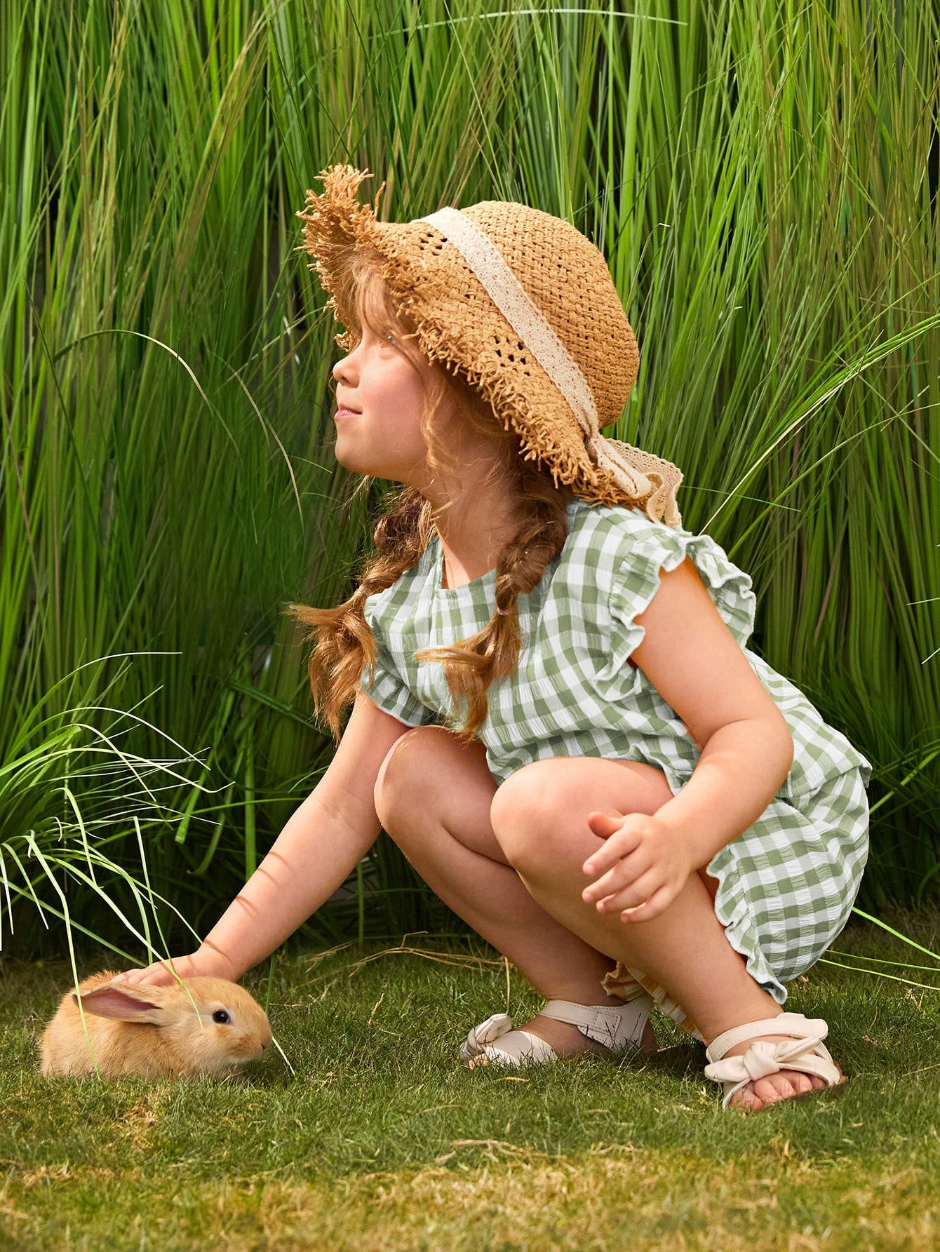 Ensemble Fille Haut Carreaux Col Volanté & Short