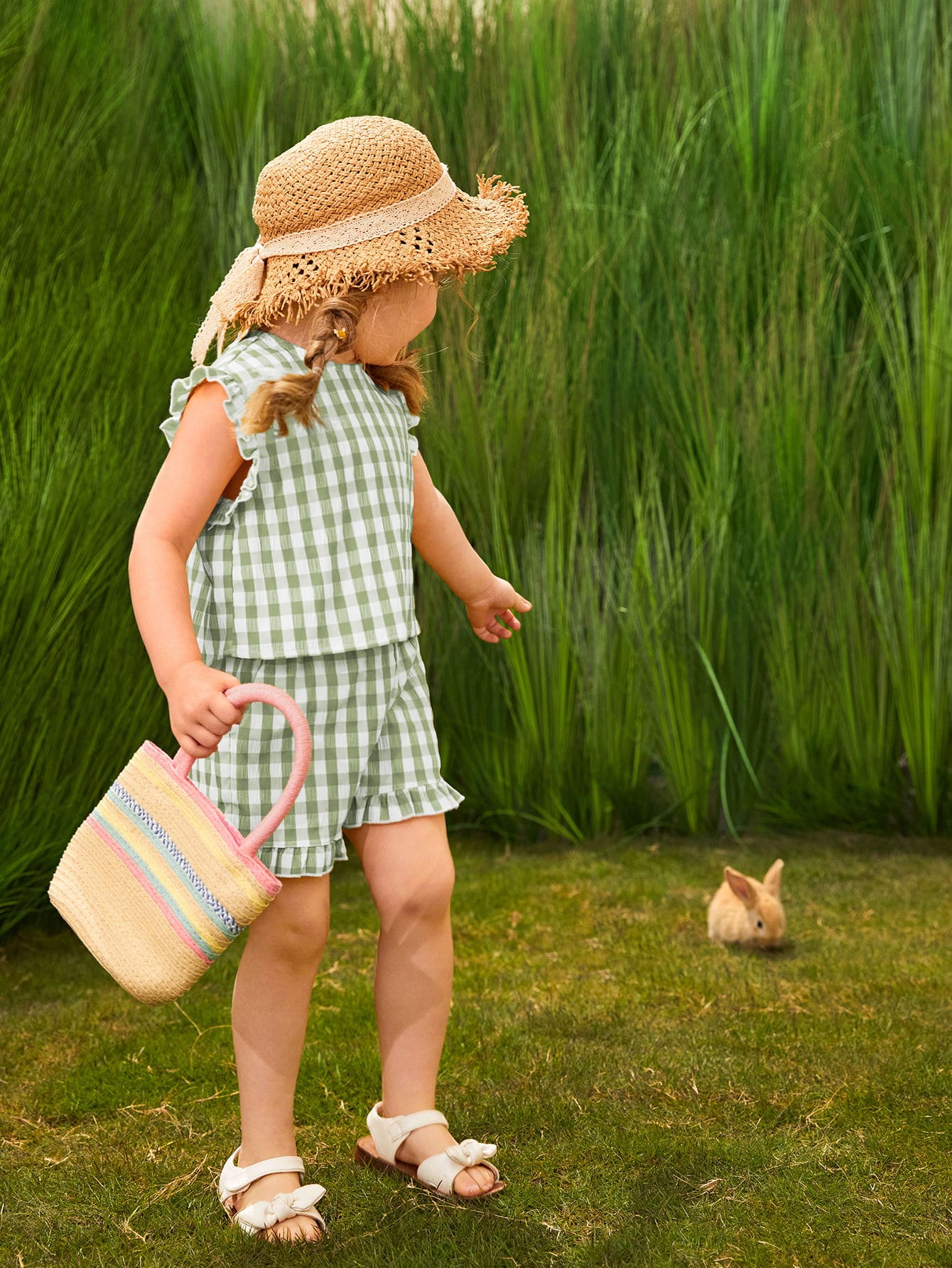 Ensemble Fille Haut Carreaux Col Volanté & Short