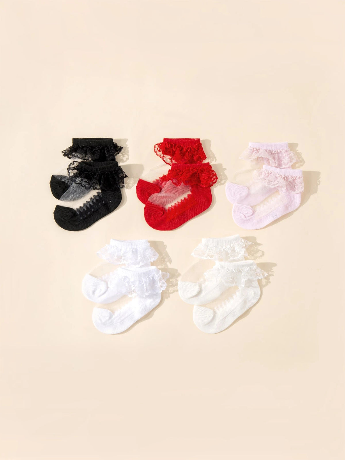 5-Pack Baby Girls' Glass Yarn Lace Princess Socks – Multicolor