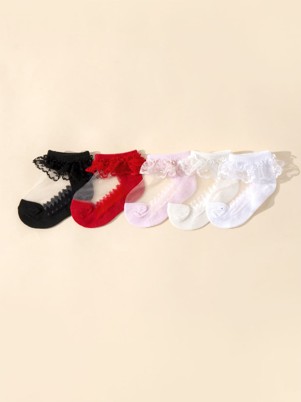 5-Pack Baby Girls' Glass Yarn Lace Princess Socks – Multicolor