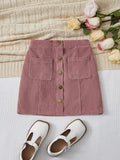 Girls' Button-Front Corduroy Skirt
