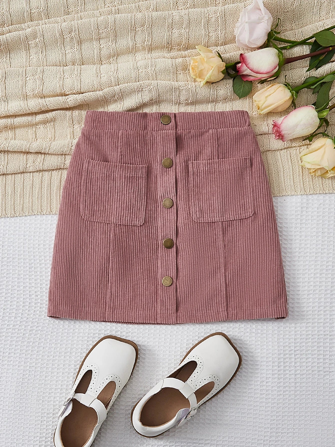 Girls' Button-Front Corduroy Skirt