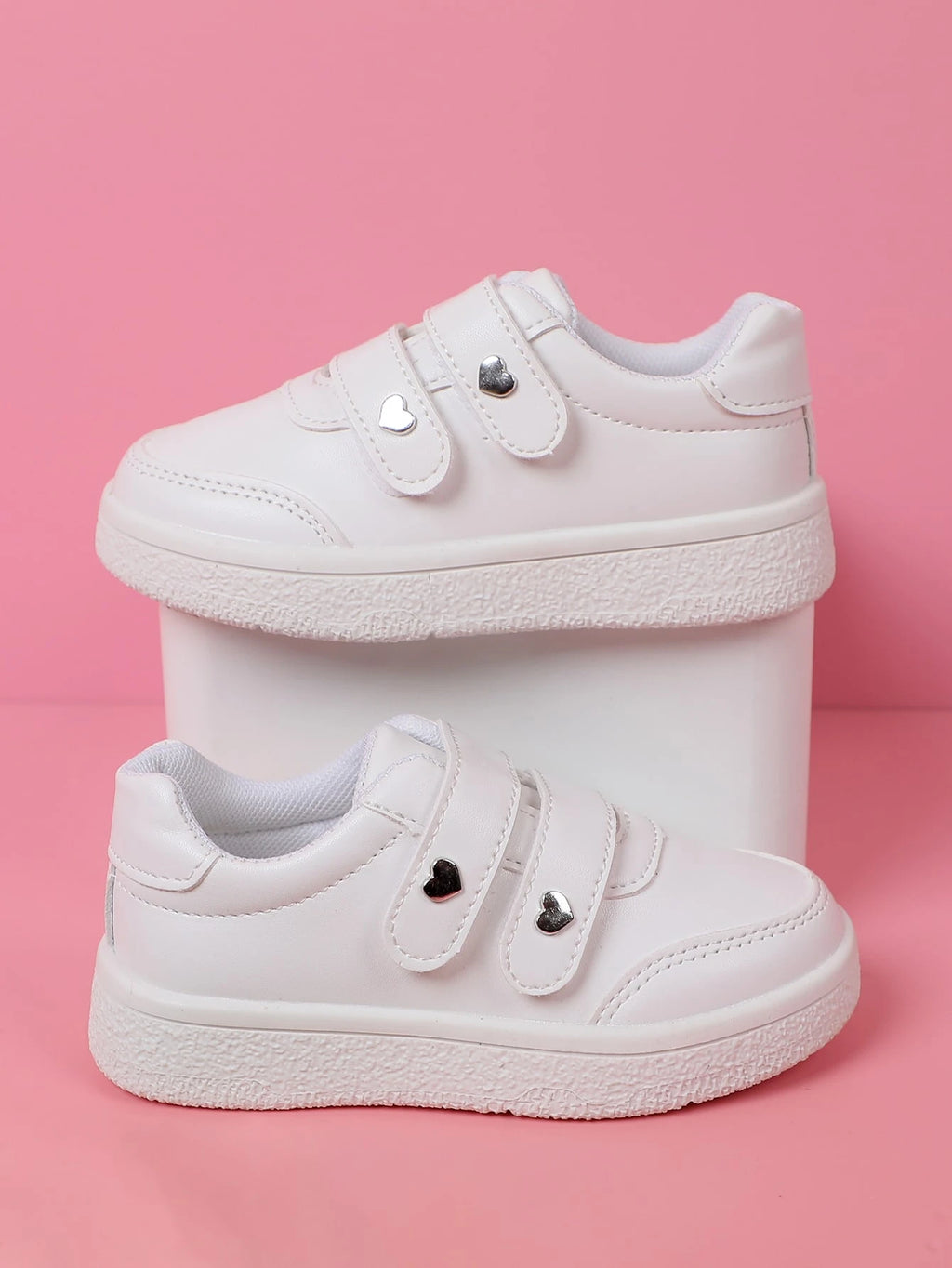 Girls' Heart Studded White Sneakers