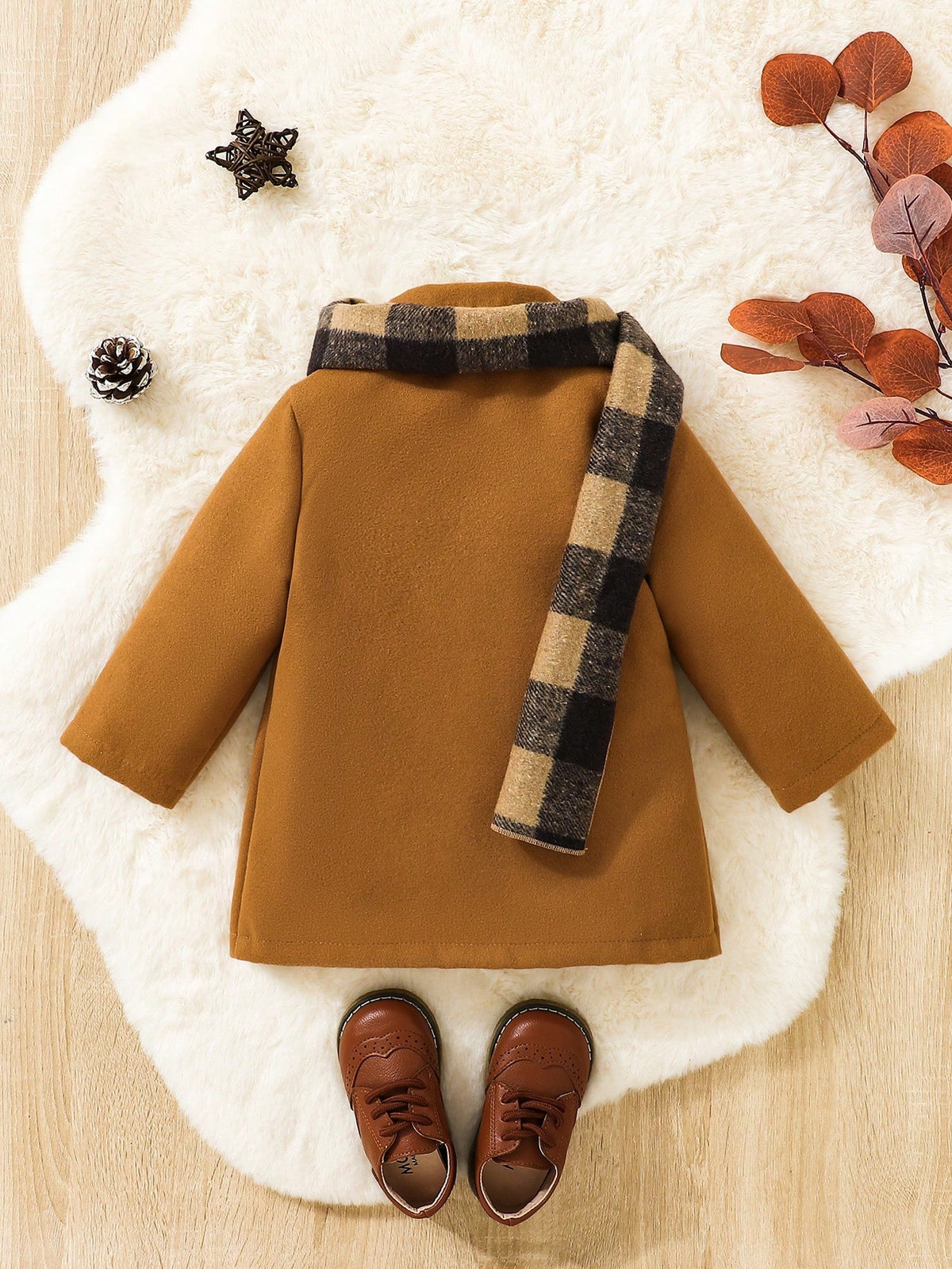 Baby Boy British Preppy Plaid Scarf Coat 2 Piece Set