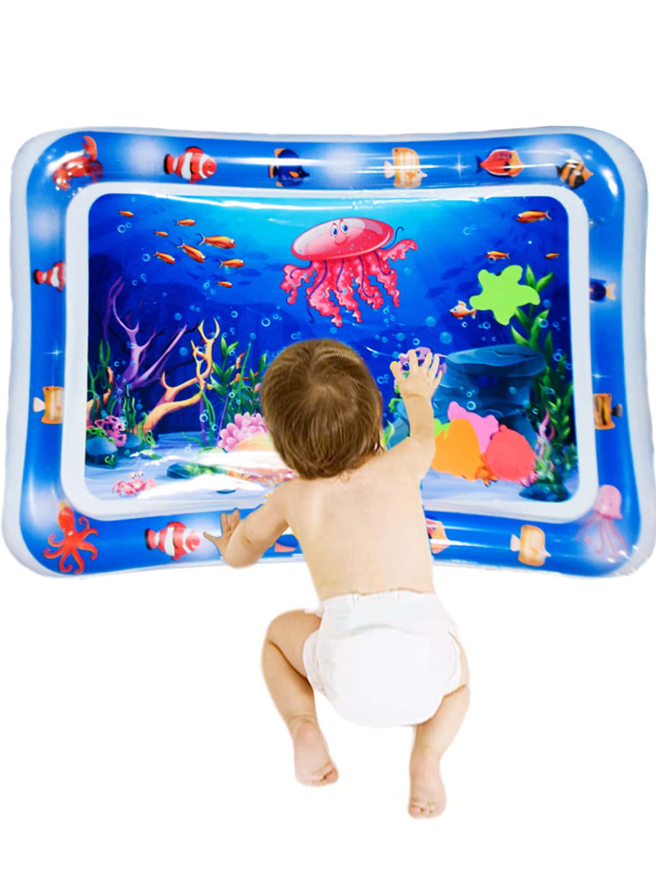 Baby Inflatable Crawling & Slapping Water Play Mat for Sensory Development Blue