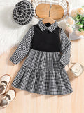 Girls' Plaid Patchwork School Uniform Dress