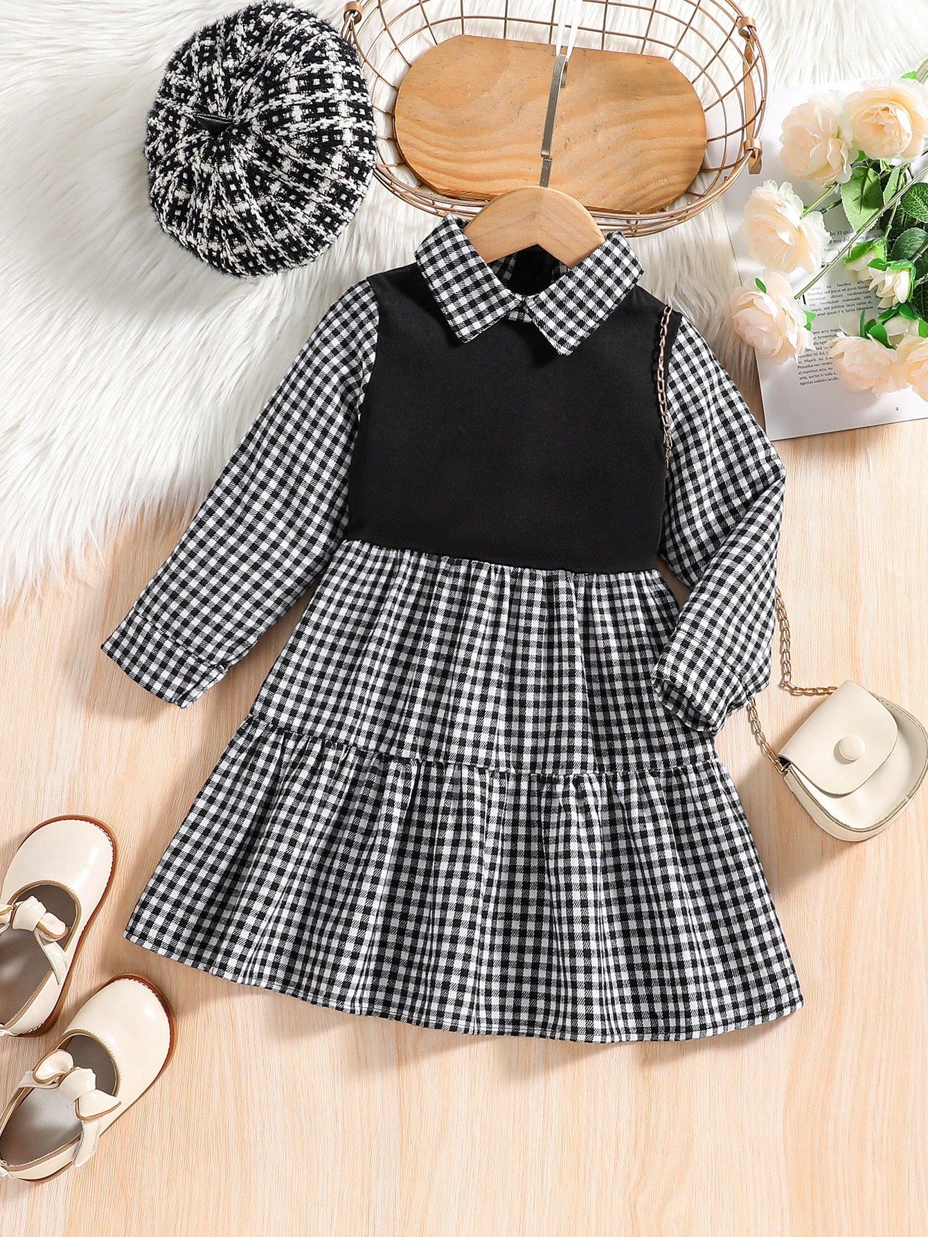 Girls' Plaid Patchwork School Uniform Dress