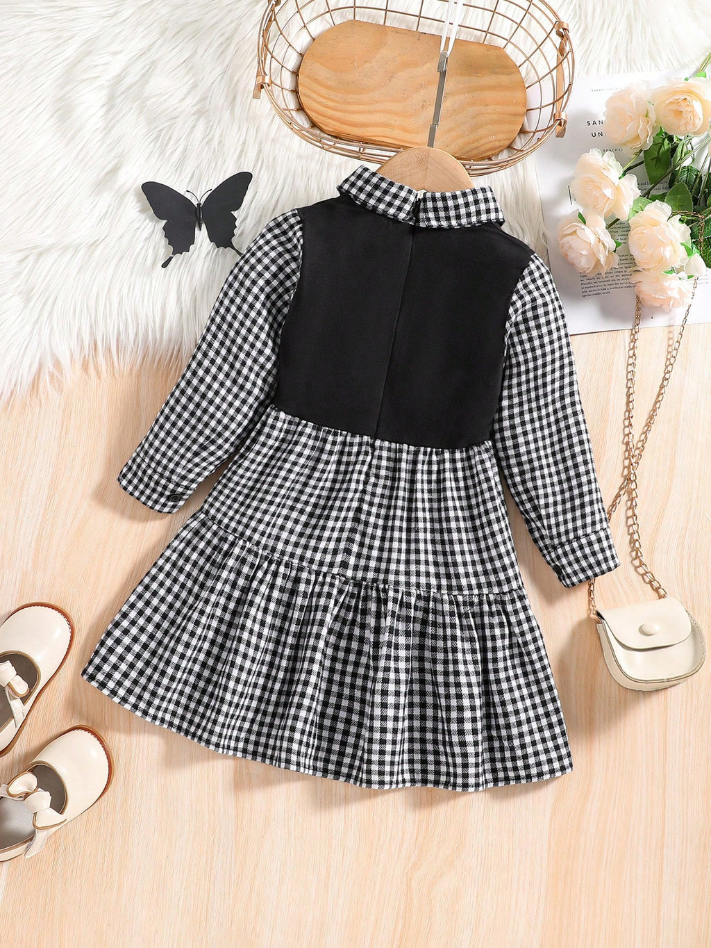 Girls' Plaid Patchwork School Uniform Dress