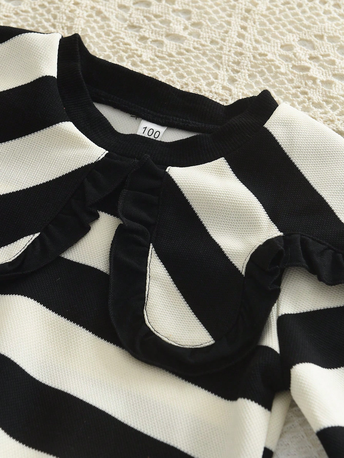 Ensemble 2 pièces pour jeune fille : haut à col surdimensionné rayé et pantalon évasé