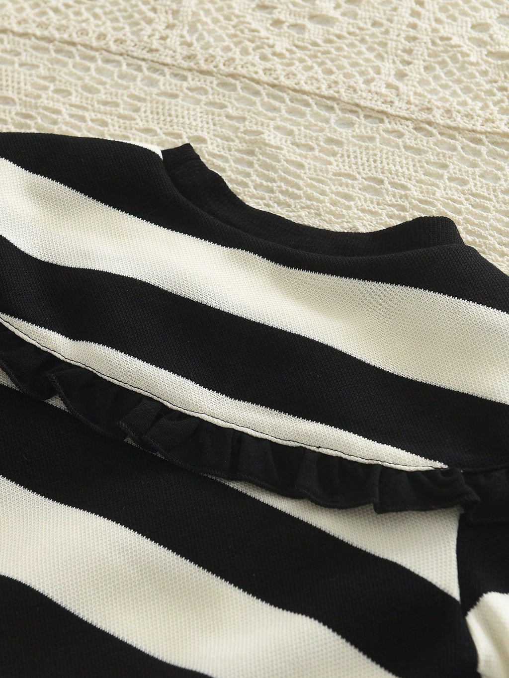 Young Girl Striped Oversized Collar Top Flared Pants 2 Piece Set