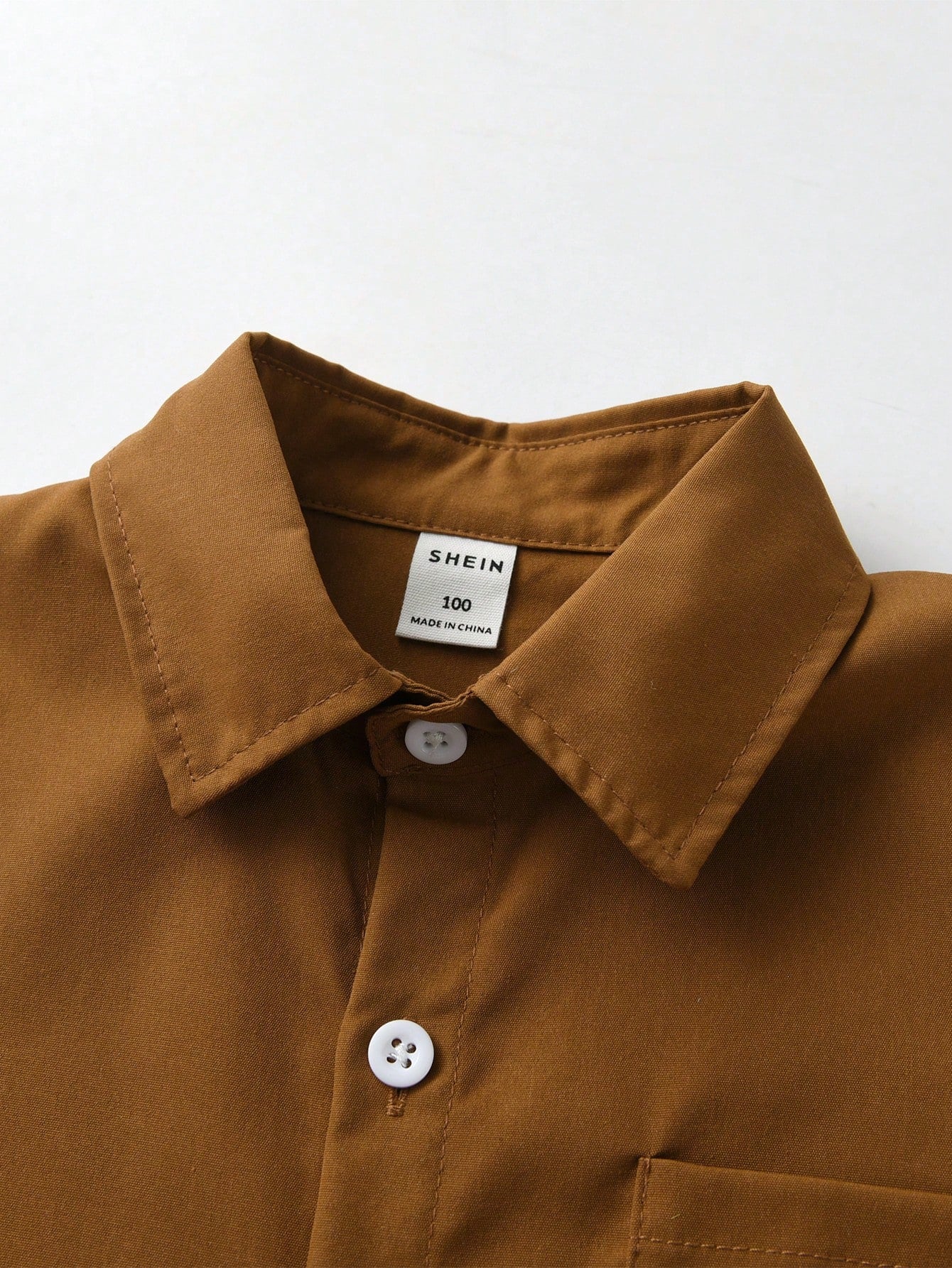 Chemise Garçon Marron Écusson Lettre Poche