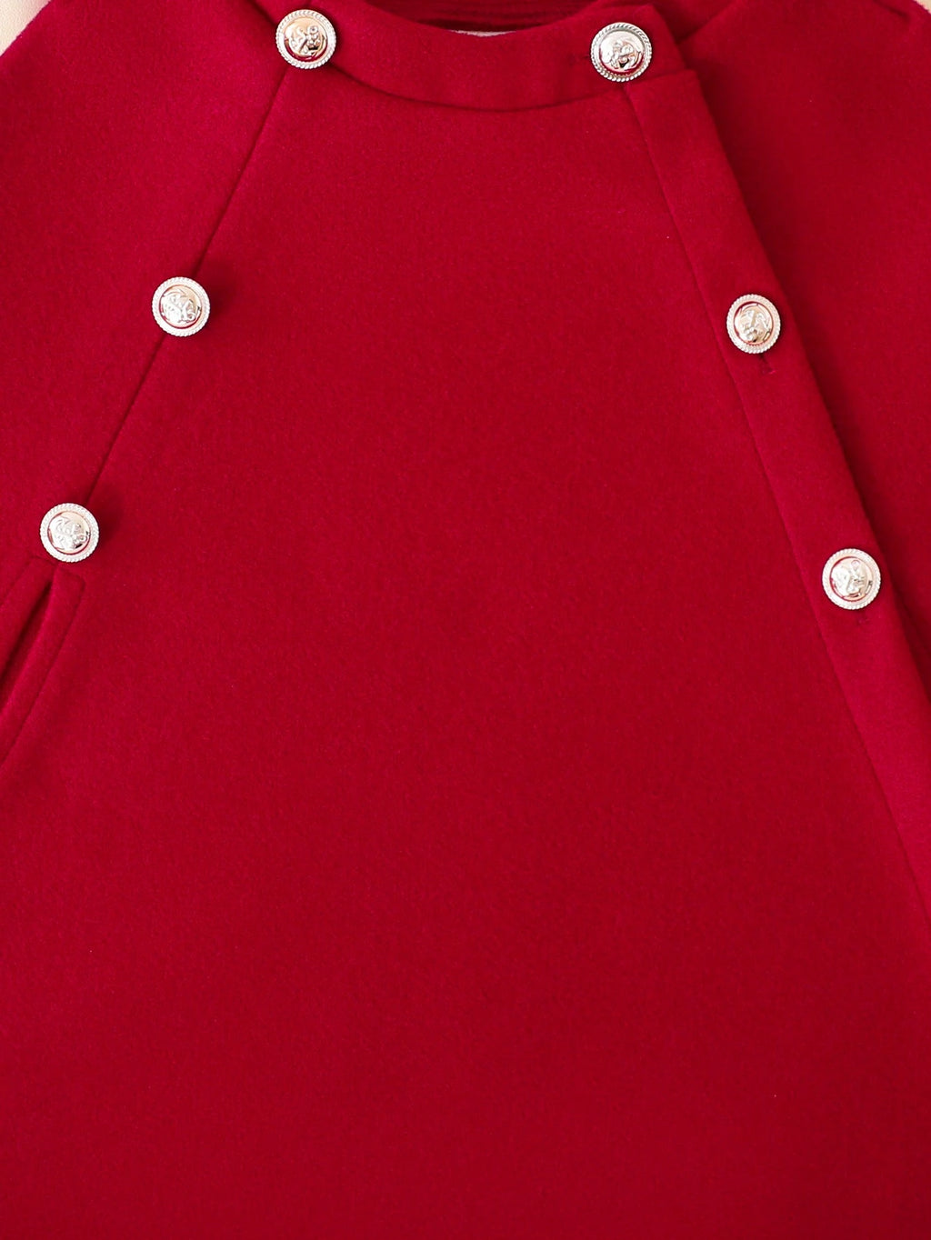 Young Girl Contrast Trim Double Breasted Cloak Cape Overcoat Red