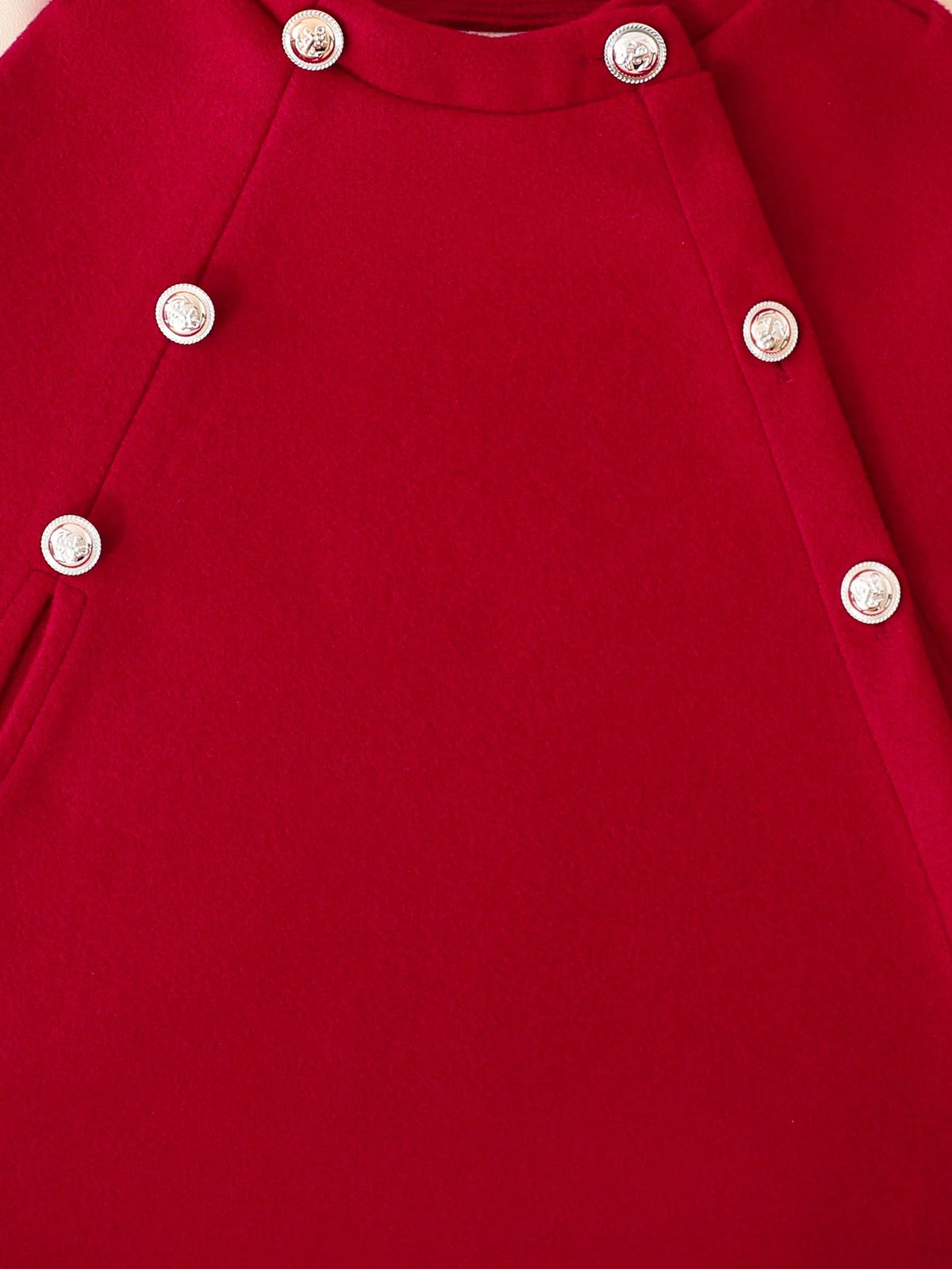 Young Girl Contrast Trim Double Breasted Cloak Cape Overcoat Red