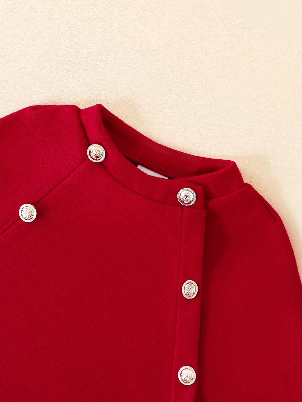 Young Girl Contrast Trim Double Breasted Cloak Cape Overcoat Red