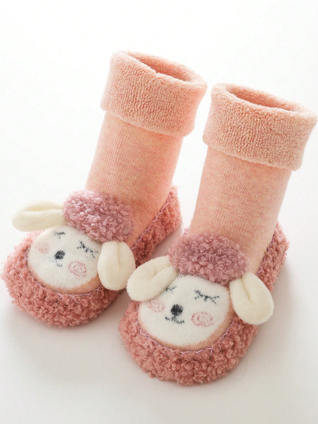 1pair Baby Girls' Thickened, Cute, Anti-slip Floor Socks In Pink