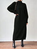 Aalyst Women's Black Turtleneck Raglan-Sleeve Sweater Dress