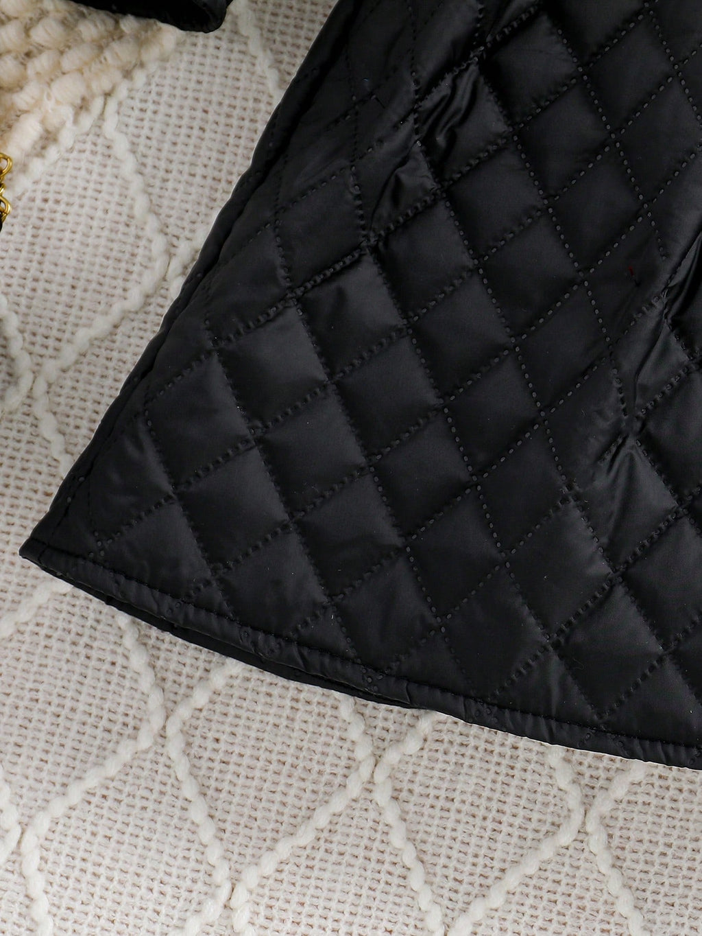 Tween Girl Flap Detail Quilted Jacket & Skirt Black