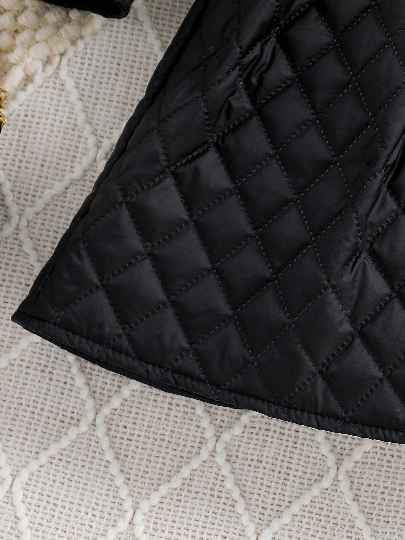 Tween Girl Flap Detail Quilted Jacket & Skirt Black