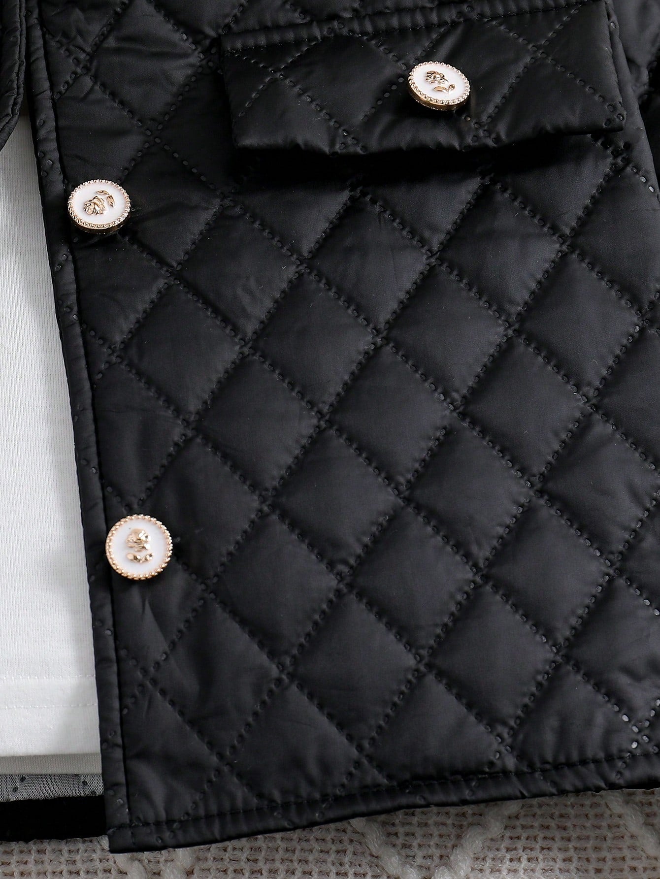 Tween Girl Flap Detail Quilted Jacket & Skirt Black