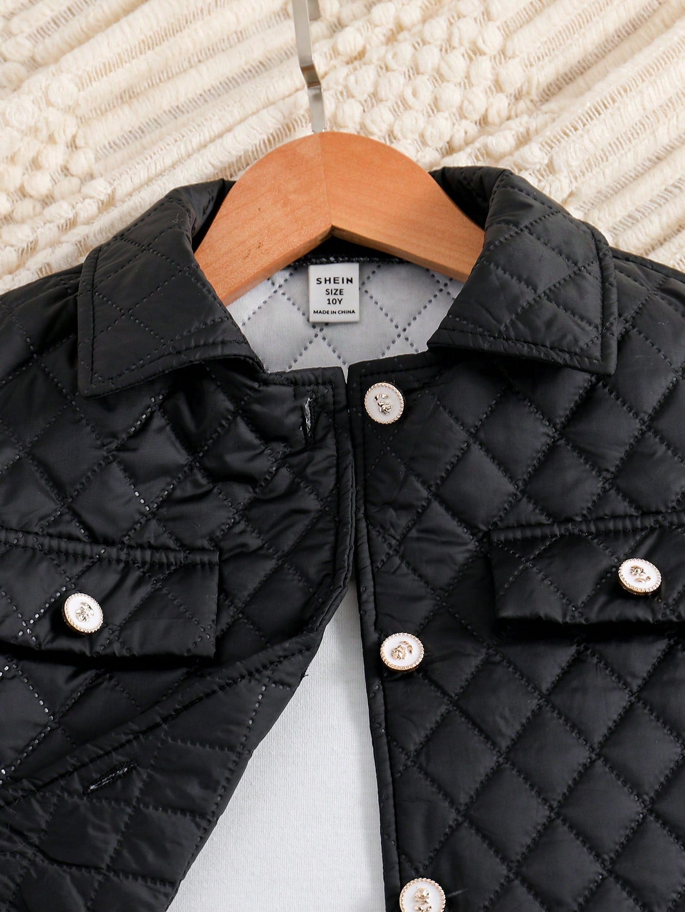 Tween Girl Flap Detail Quilted Jacket & Skirt Black