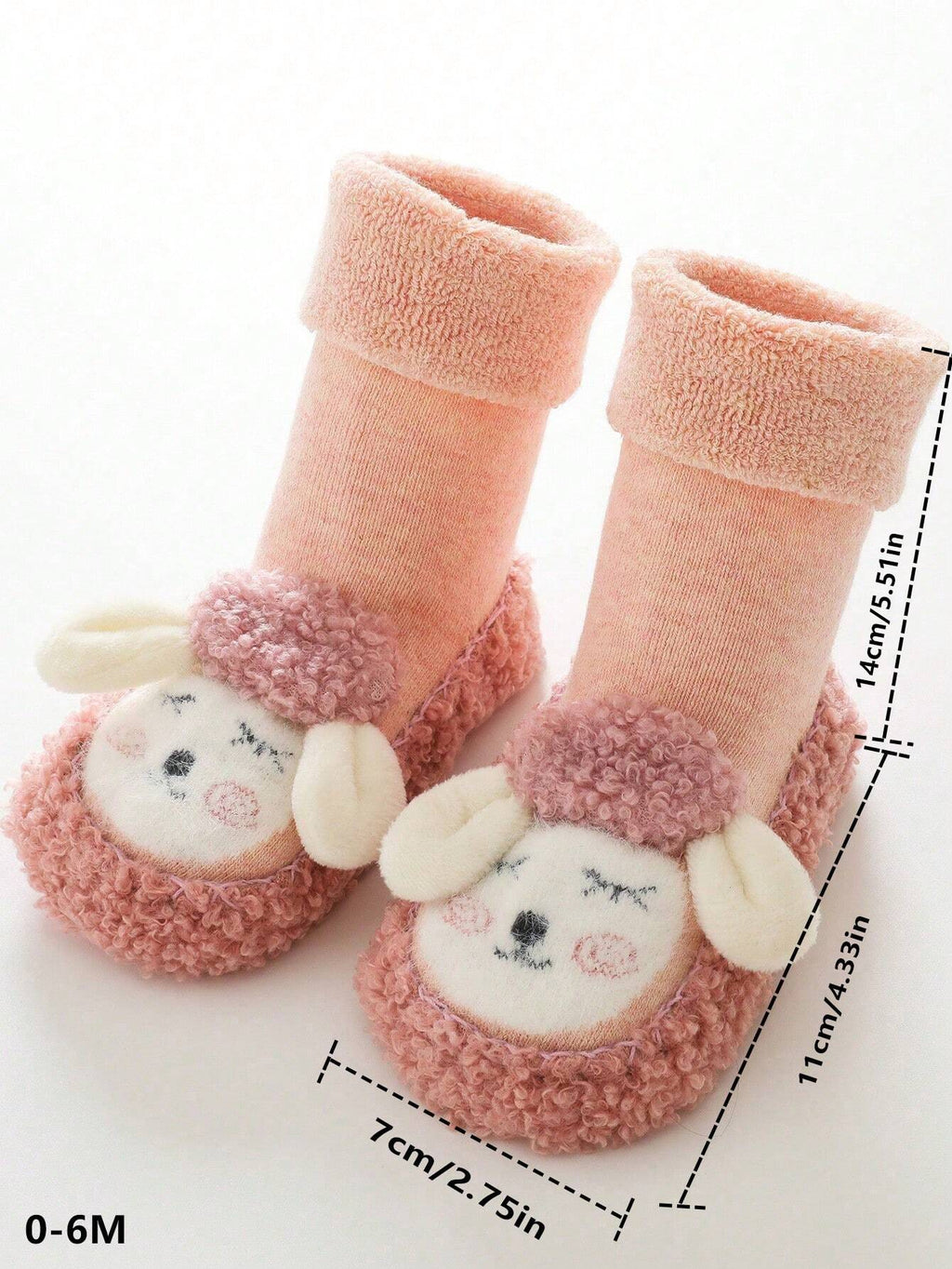 1pair Baby Girls' Thickened, Cute, Anti-slip Floor Socks In Pink