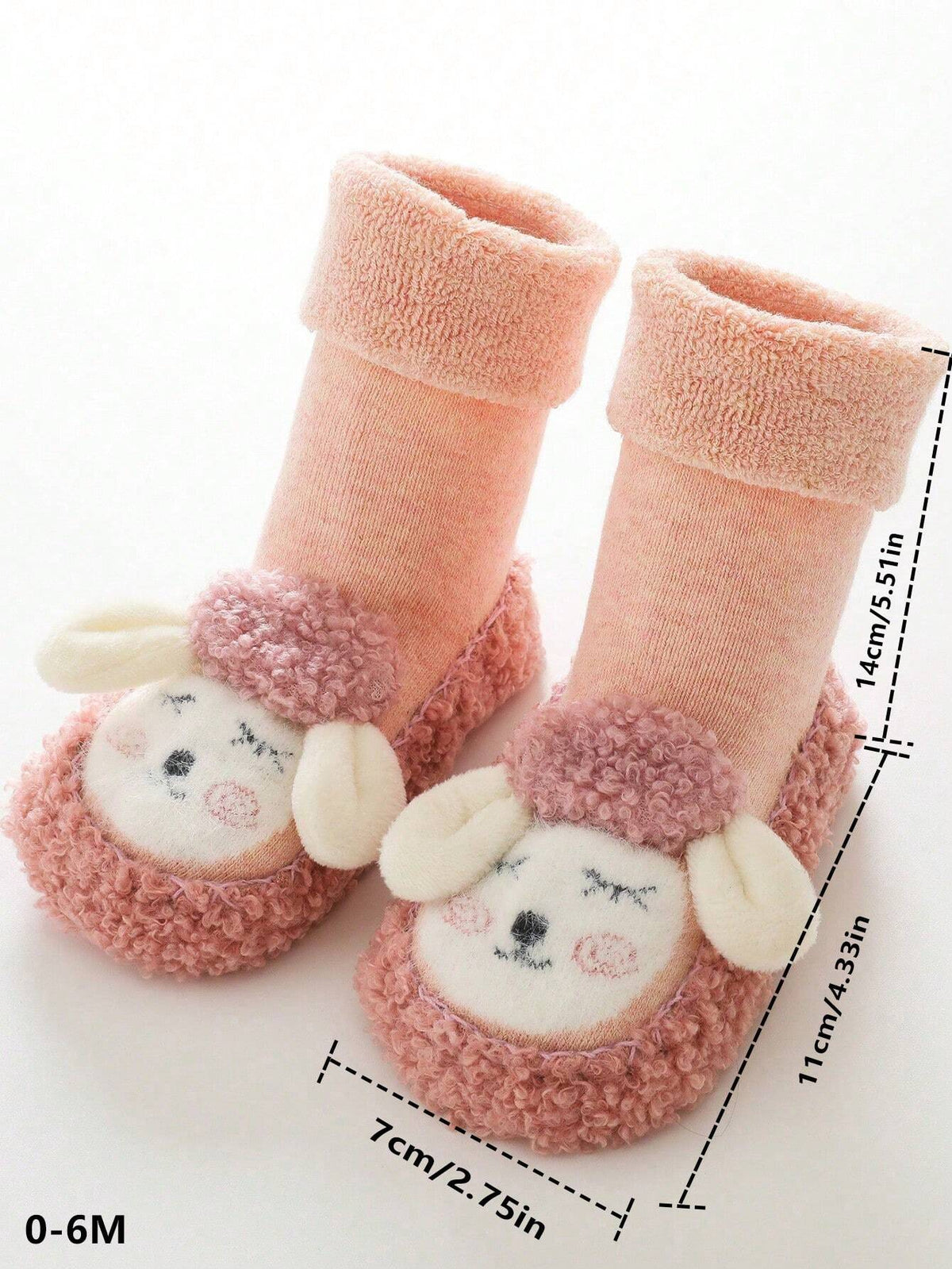 1pair Baby Girls' Thickened, Cute, Anti-slip Floor Socks In Pink