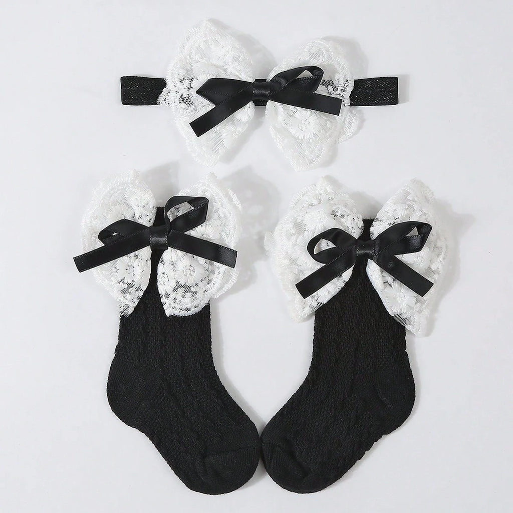 Baby Valentine's Day Black Bow Headband & Anti-Skid Socks Set