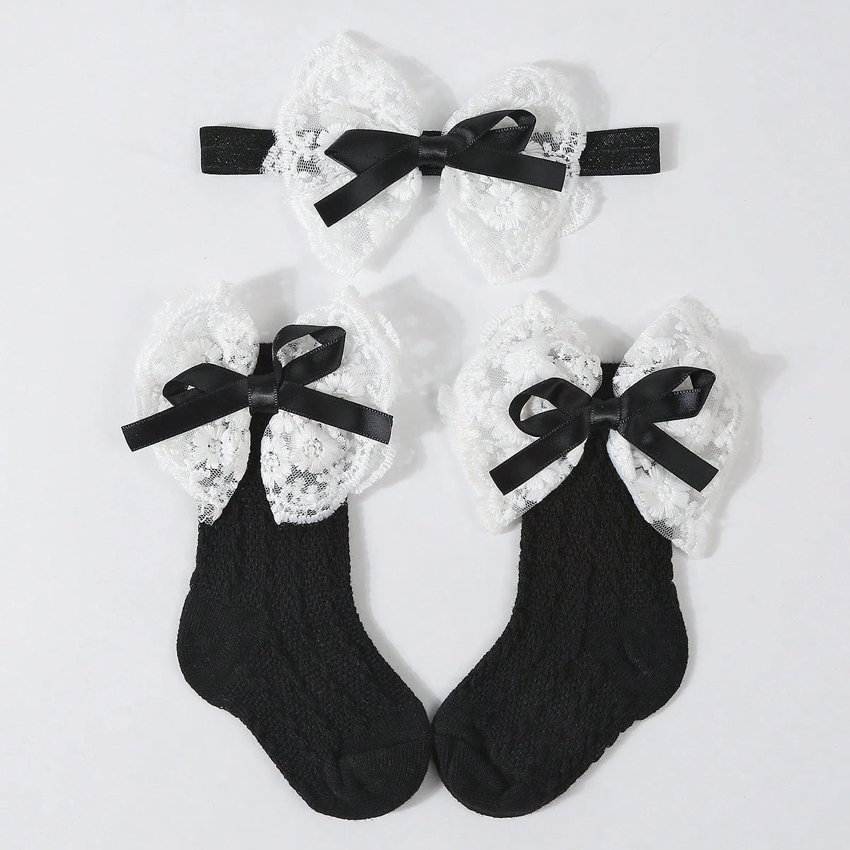 Baby Valentine's Day Black Bow Headband & Anti-Skid Socks Set