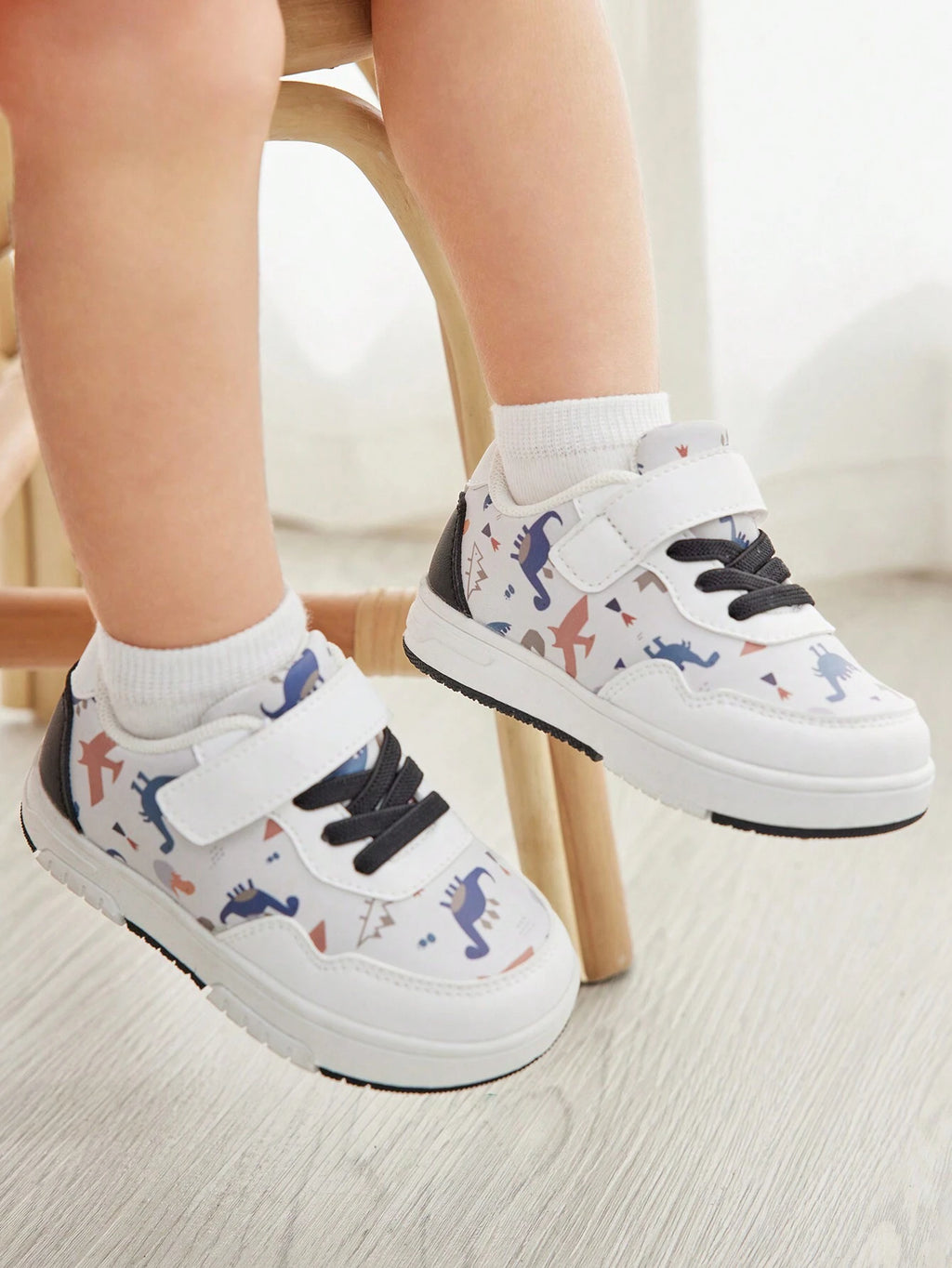Cozy Pixies Chaussures en toile dinosaure pour garçons avec bout renforcé Blanc