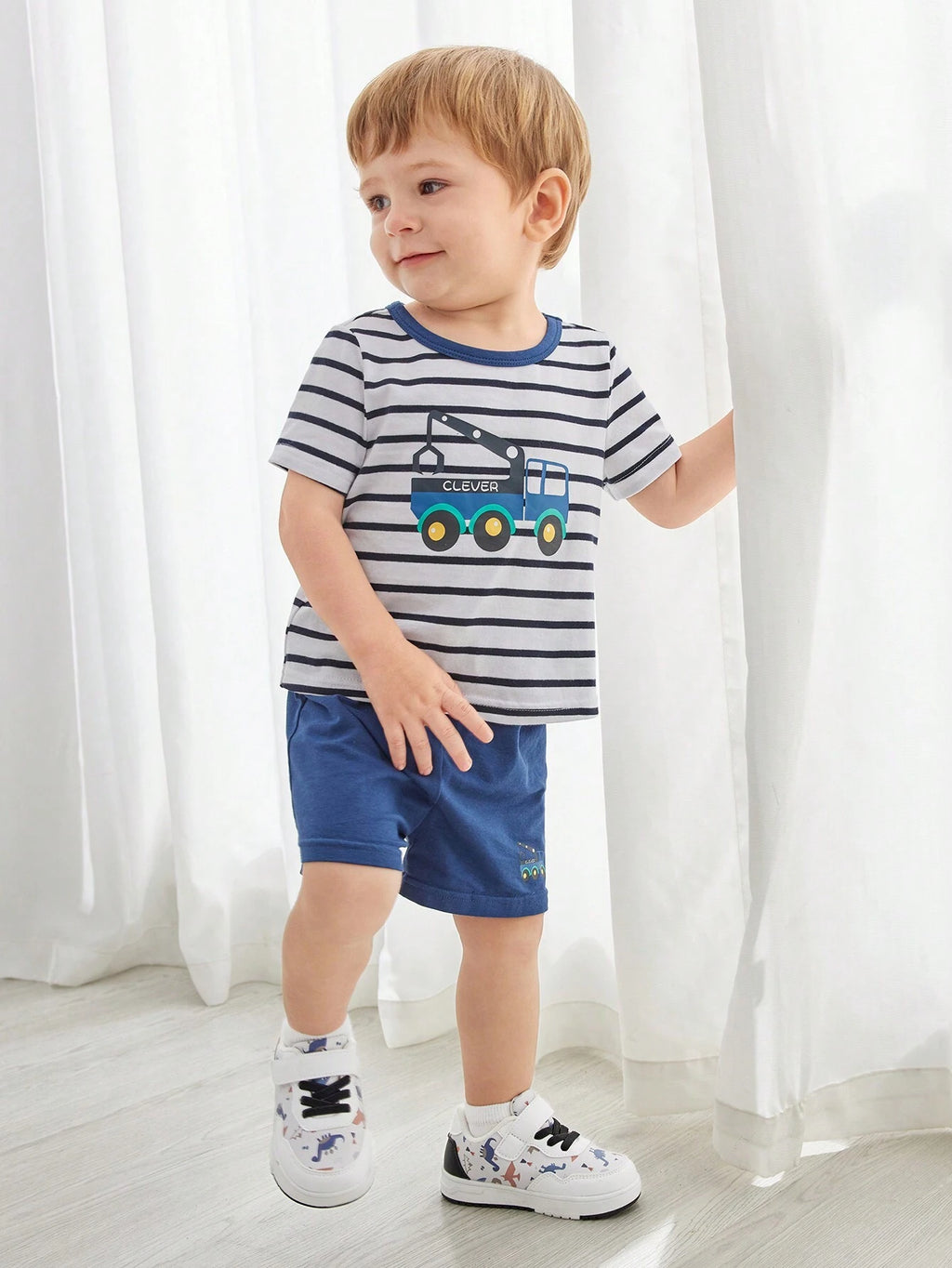 Cozy Pixies Chaussures en toile dinosaure pour garçons avec bout renforcé Blanc