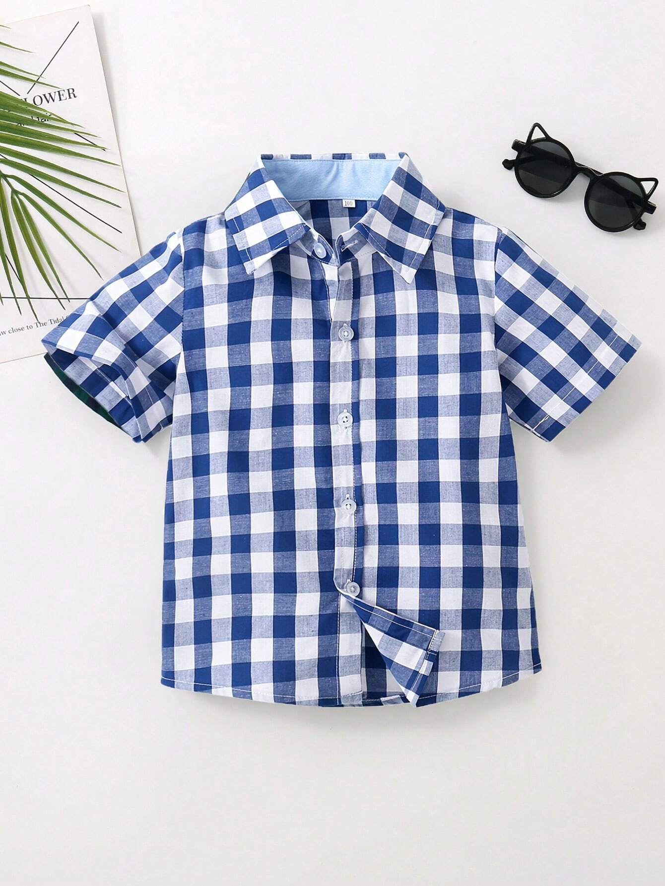 Boys' Plaid Printed Short-Sleeve Shirt