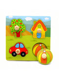 MuTongXB 1PC 12M+ Toddler Wooden Fruit Hand Grasp Puzzle, Compact Palm Size Cartoon Cognitive Matching Board, Early Educational Toy For Home Learning Tree