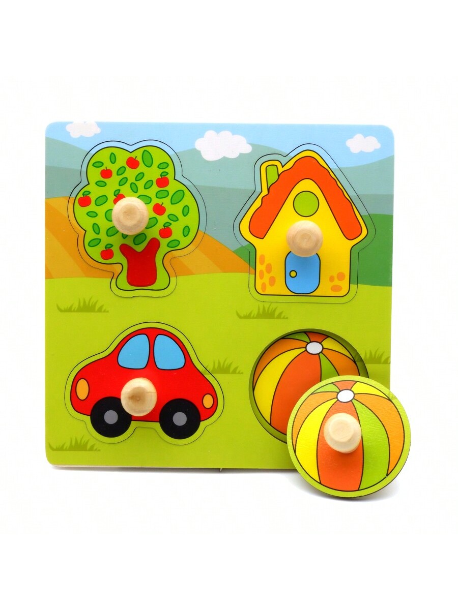 MuTongXB 1PC 12M+ Toddler Wooden Fruit Hand Grasp Puzzle, Compact Palm Size Cartoon Cognitive Matching Board, Early Educational Toy For Home Learning Tree