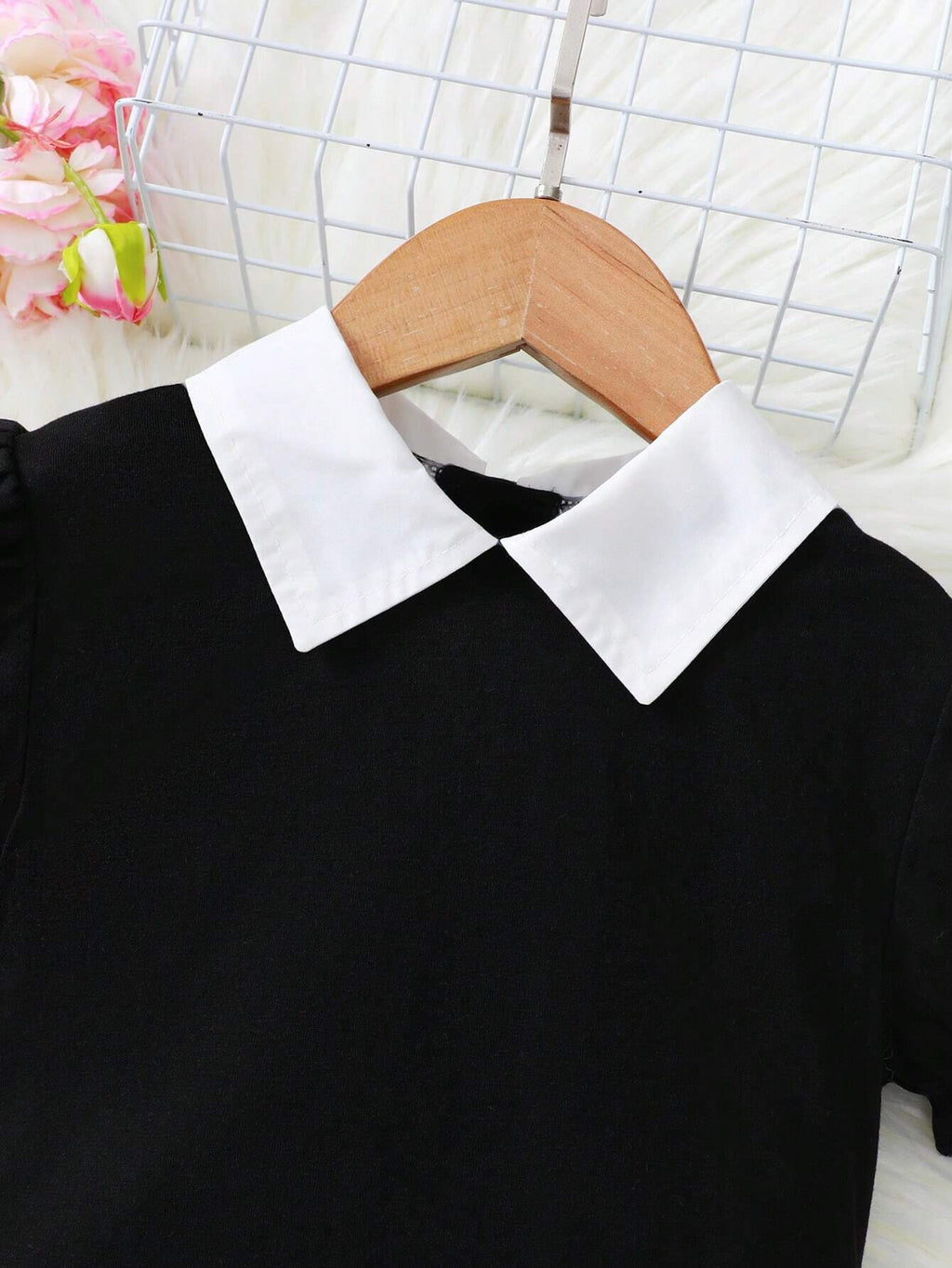 Robe Fille Col Contrasté Manches Bouffantes