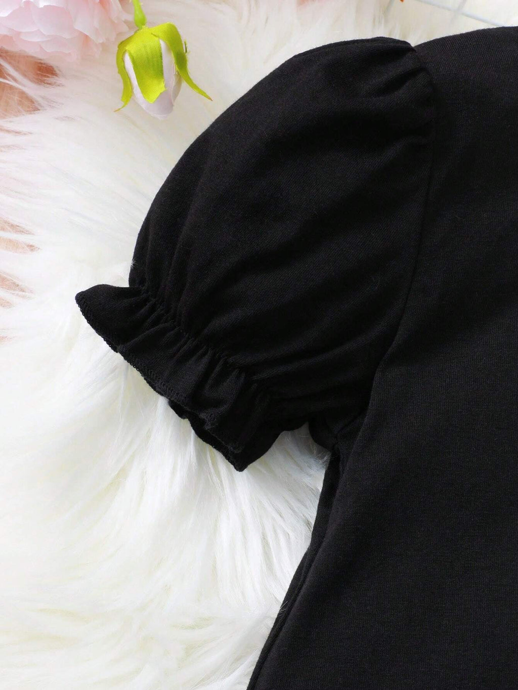 Robe Fille Col Contrasté Manches Bouffantes