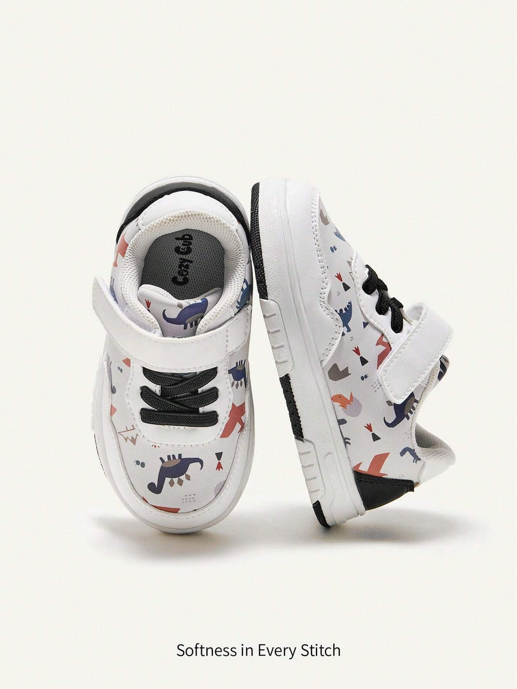 Cozy Pixies Chaussures en toile dinosaure pour garçons avec bout renforcé Blanc