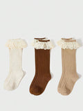 Girls' Vintage Lace High-Tube Mid-Calf Socks 3-Pack