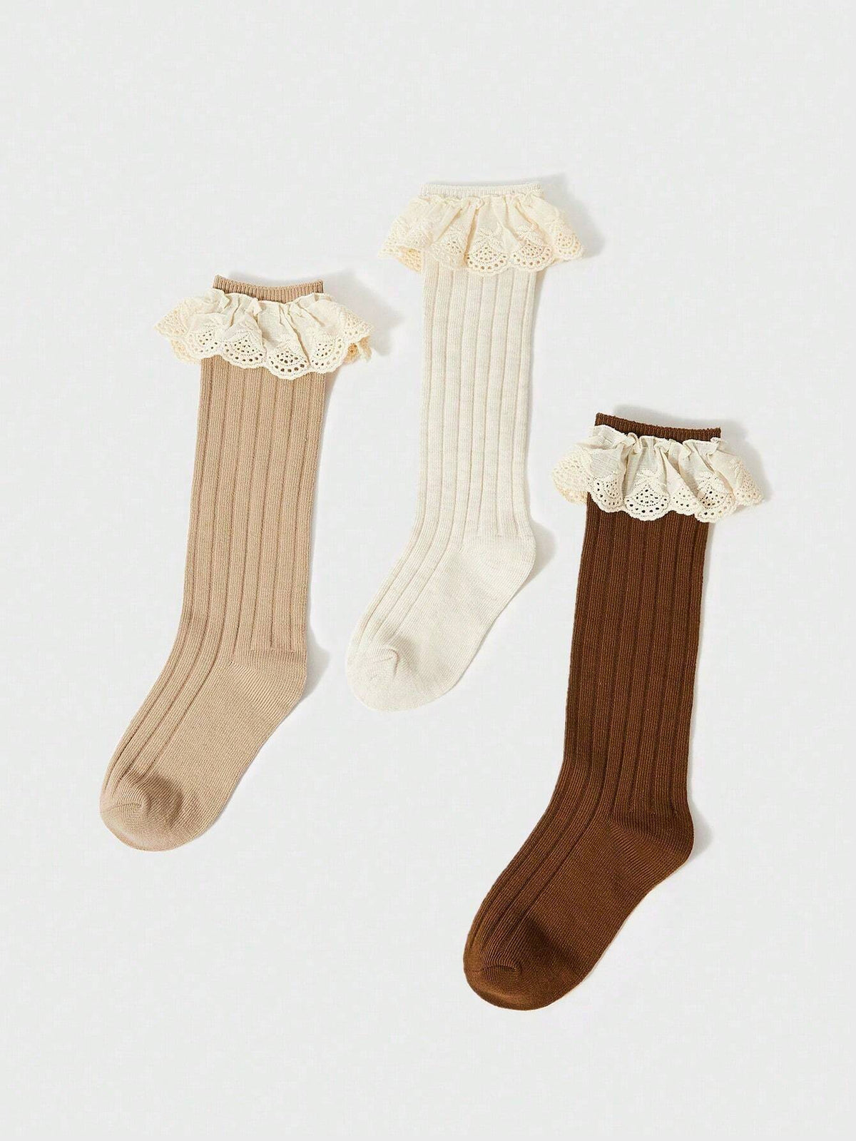 Girls' Vintage Lace High-Tube Mid-Calf Socks 3-Pack