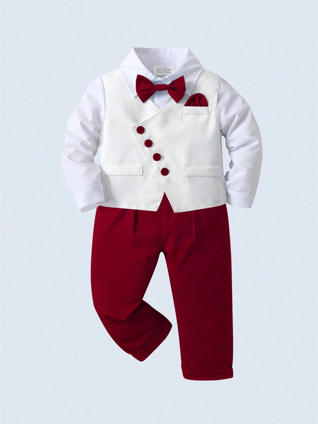 Young Boy White Shirt Vest Pants Bowknot 3 Piece Set